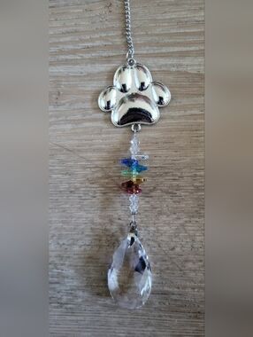 Silver Paw Print Crystal Suncatcher